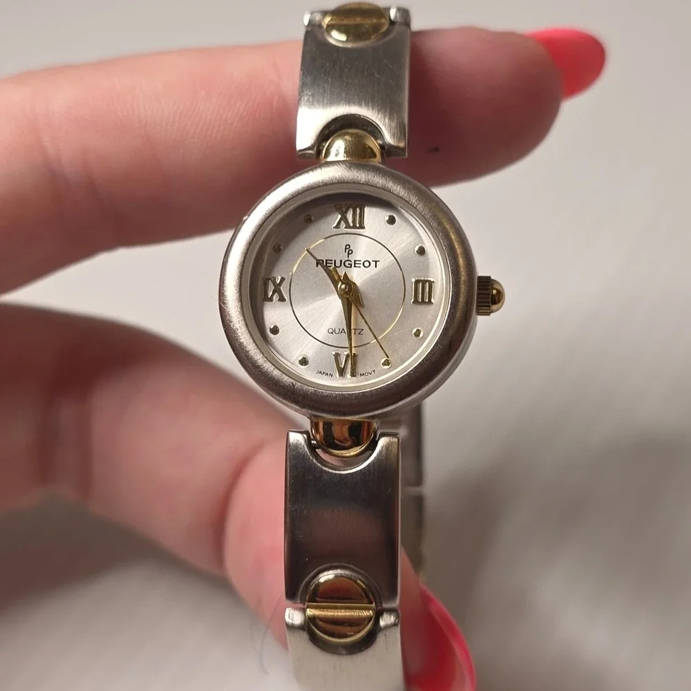 Peugeot Two-Tone Quartz Watch OS Silver Gold Fair Vintage